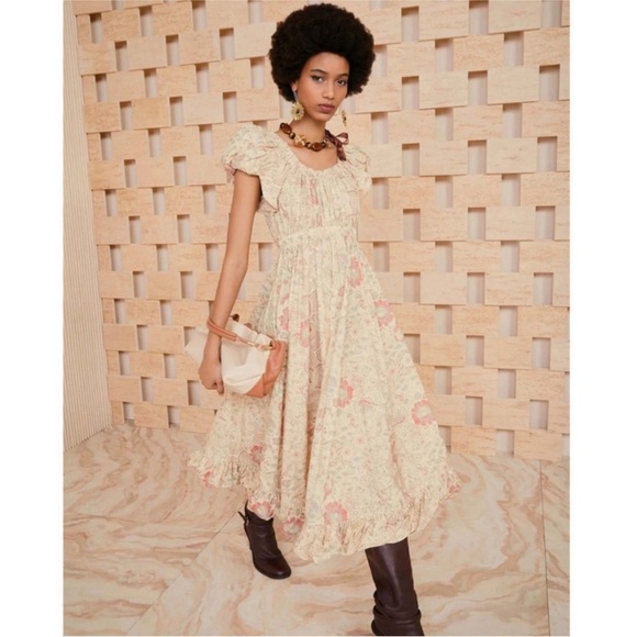 ULLA JOHNSON Nanette Dress in Haze Midi Dress Floral Print Size 6 Cotton Poplin - Picture 1 of 16